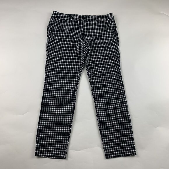 Old Navy Black White Windowpane Checkered Stretch Canvas Pixie Ankle Pant 6 - Picture 1 of 8